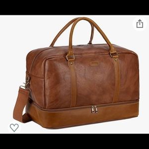 Weekender bag- faux leather with zipper shoe compartment on bottom.
